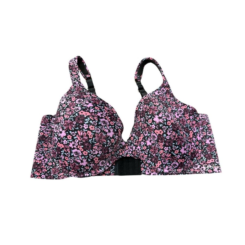 Jessica Simpson Black Pink Floral Underwire Padded Bra Size 38D Preppy Chic